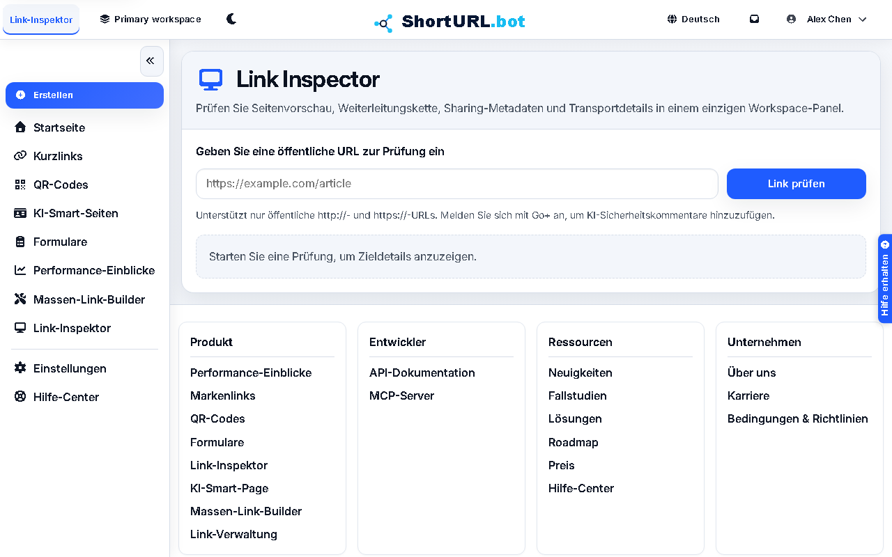 Screenshot des Link Inspector
