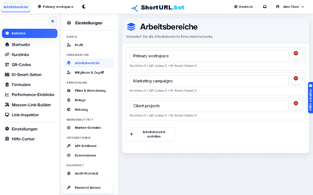 Screenshot von Arbeitsbereichen