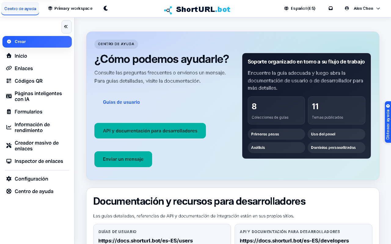 Help Center with documentation links and contact support form