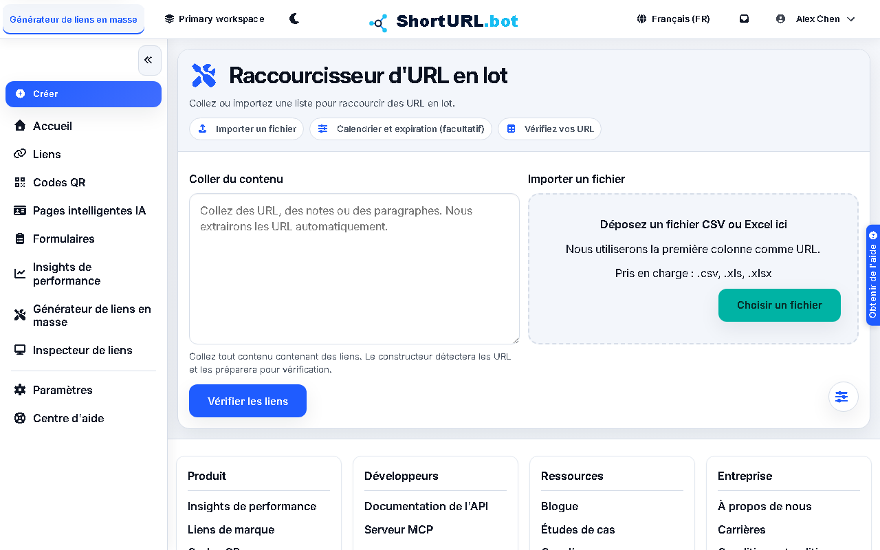 Capture d\u2019\u00e9cran du Constructeur de liens en masse
