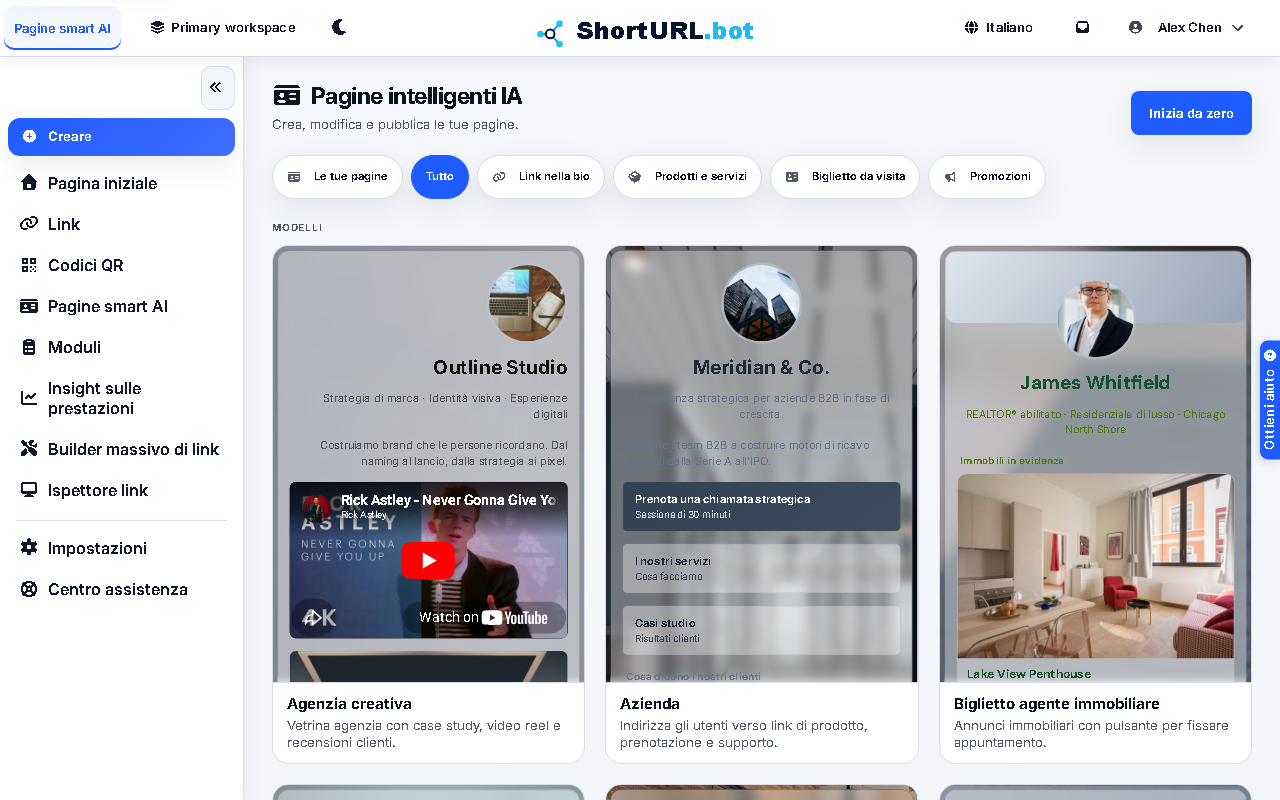AI Smart Pages workspace with templates and page creation controls