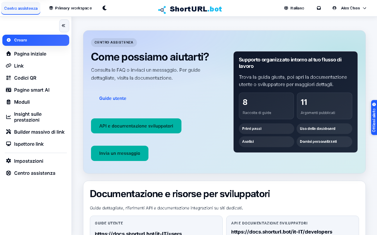 Help Center with documentation links and contact support form