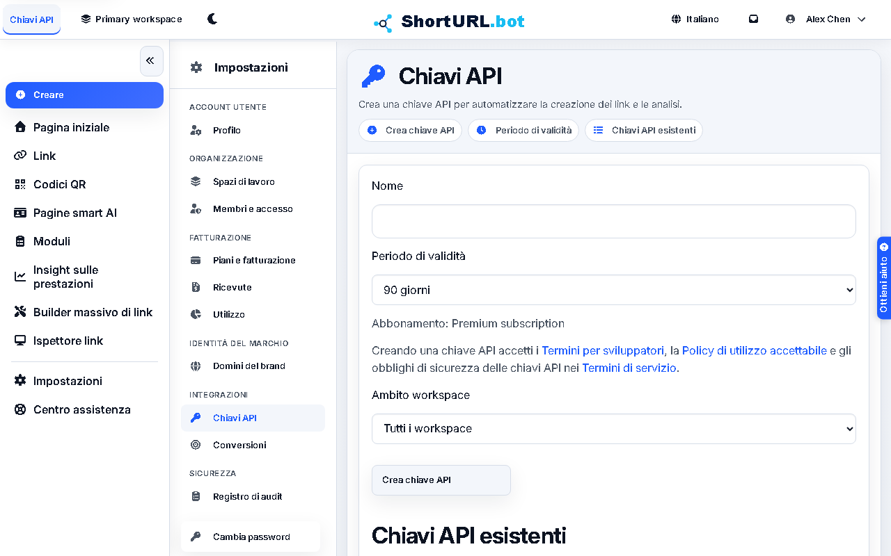 Screenshot Chiavi API