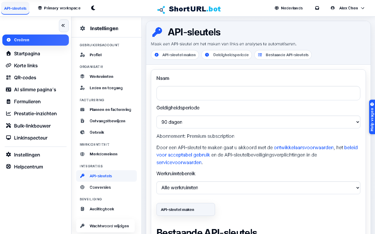 Screenshot API-sleutels